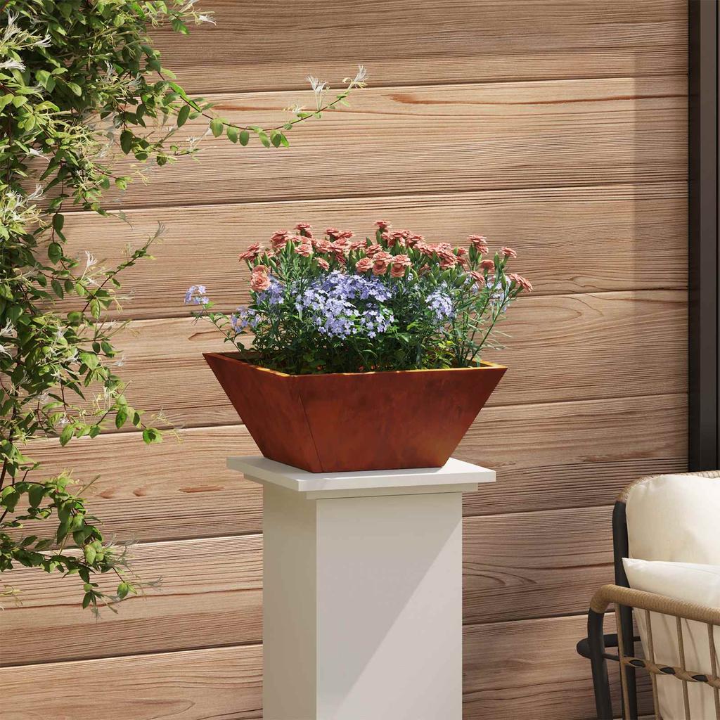 Garden Planter Set 5 Pcs Rustic Finish 35 X 35 X 15 Cm Weatherproof Steel