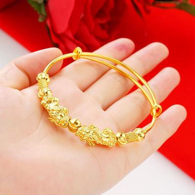 Gold Color New Double Pixiu Bracelet for Women's Wealth Pushing and Pulling Gifts