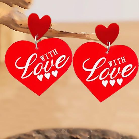 

A pair of simple and fashionable Valentine s Day acrylic WITH red love earrings is suitable for everyday leisure червоний