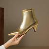 Fashion Gold Silver Zipper Pointed Women Short Boots Fashion New European American Winter Warm 5.5cm High Heels Ankle Boots Size 32-48