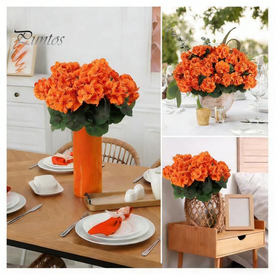 Long-lasting Decorative Flowers 1/6/12Pcs Artificial Geranium Flower with Green Leaves Realistic UV Resistant No Fading Fake Silk Indoor Outdoor