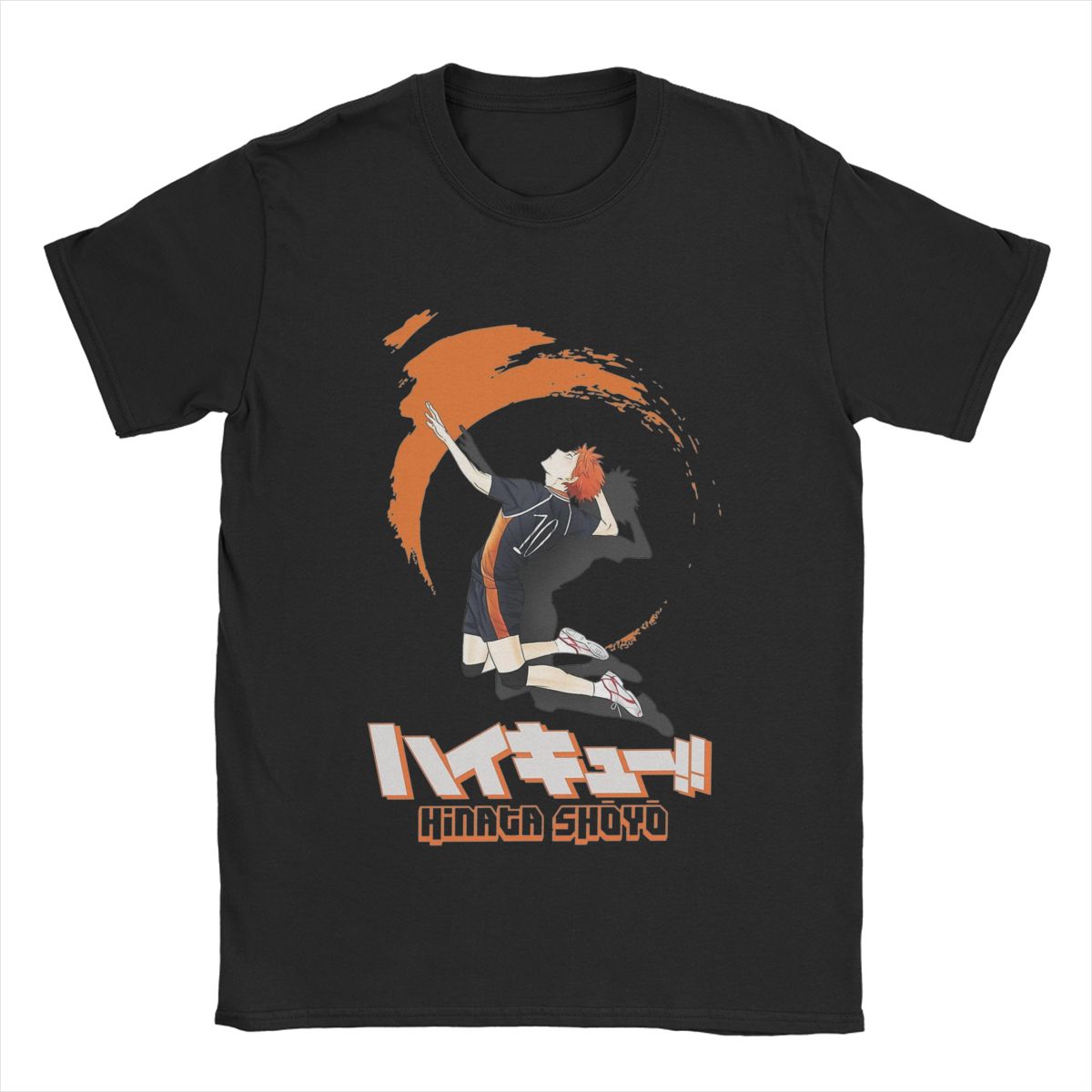 

Футболки Hinata Flying Volleyball Anime Haikyuus для мужчин, забавные хлопковые футболки с круглым вырезом и коротким рукавом, классическая одежда S чёрный