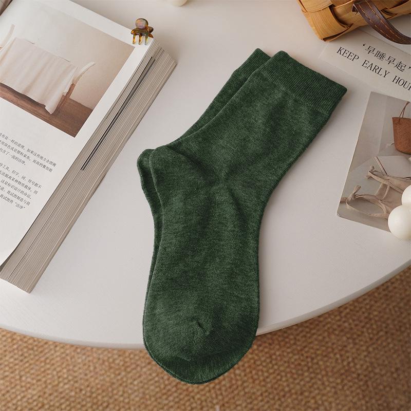 Women's Pure Cotton Breathable Odor-Resistant Mid-Calf Socks - Meilade Versatile All Cotton Loosely Stacked Postpartum Socks.