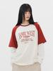 Jeimiweseuteu Retro Lettering Regular Raglan T-Shirt (Burgundy)