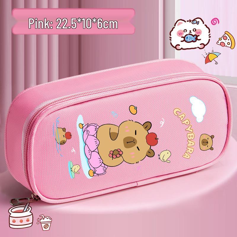 Capybara Double Layer Pencil Case: Large Capacity Cartoon Stationery Box for Elementary School