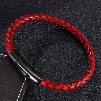 Einfache Männer Frauen Glück Rot Leder Armband Schwarz Gold Edelstahl Taste Neutral Zubehör Mode Schmuck Geschenke BB451