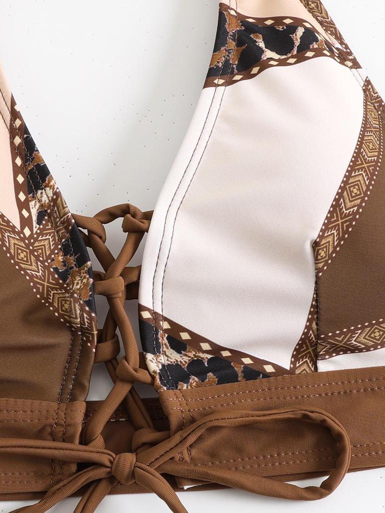 Women's Colorblock Conservative Halter Tie Bikini - Two-Piece Swimwear, Popular Design