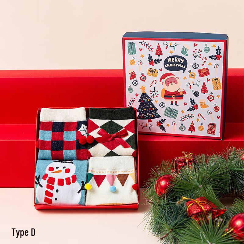 Anvelo Cartoon Christmas Cotton Socks - 4 Pairs Gift Set