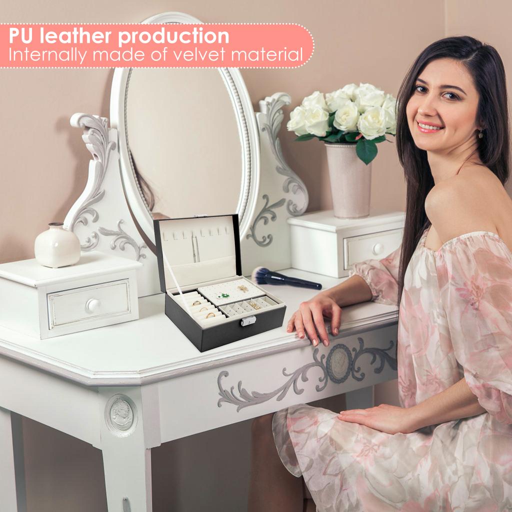 Large Jewelry Storage Box 2 Layers Jewelry Storage Boxes With Lock For Jewelry Necklace Earring Bracelet Leather Jewelry Boxes