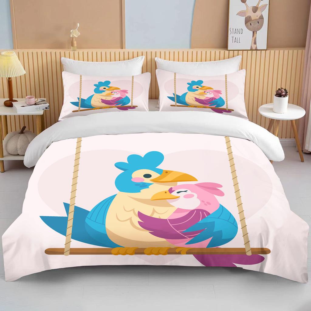 Niedliches Cartoon-Tierpaar Doppelbett-Bettdeckenset Bett Europäisches Bettwäscheset Heimtextilien Luxus-Kissenbezug Schlafzimmer-Bettwäscheset