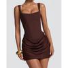 2026 New Women's Sexy Square Neck Sleeveless Bodycon Strap Waist-Cinching Short Dress