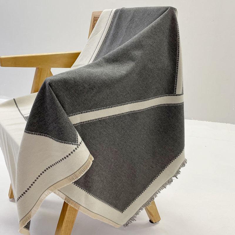 Autumn and winter new geometric jacquard square scarf women's double-sided imitation cashmere large shawl light luxury high sense thickened warm scarf