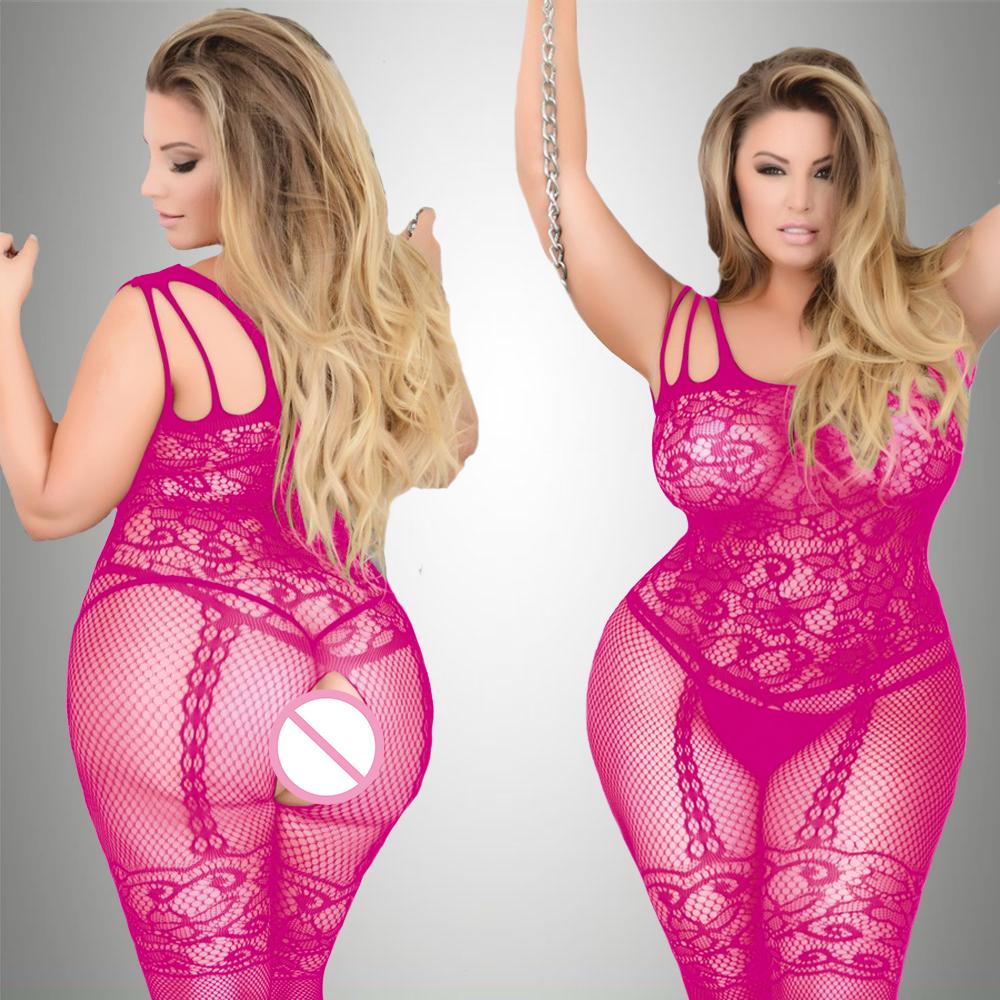 Plus Size Sexy Bodystocking Erotic Lingerie Mesh Open Crotch Bodysuit Women Crotchless Underwear Costumes Catsuit Sleepwear