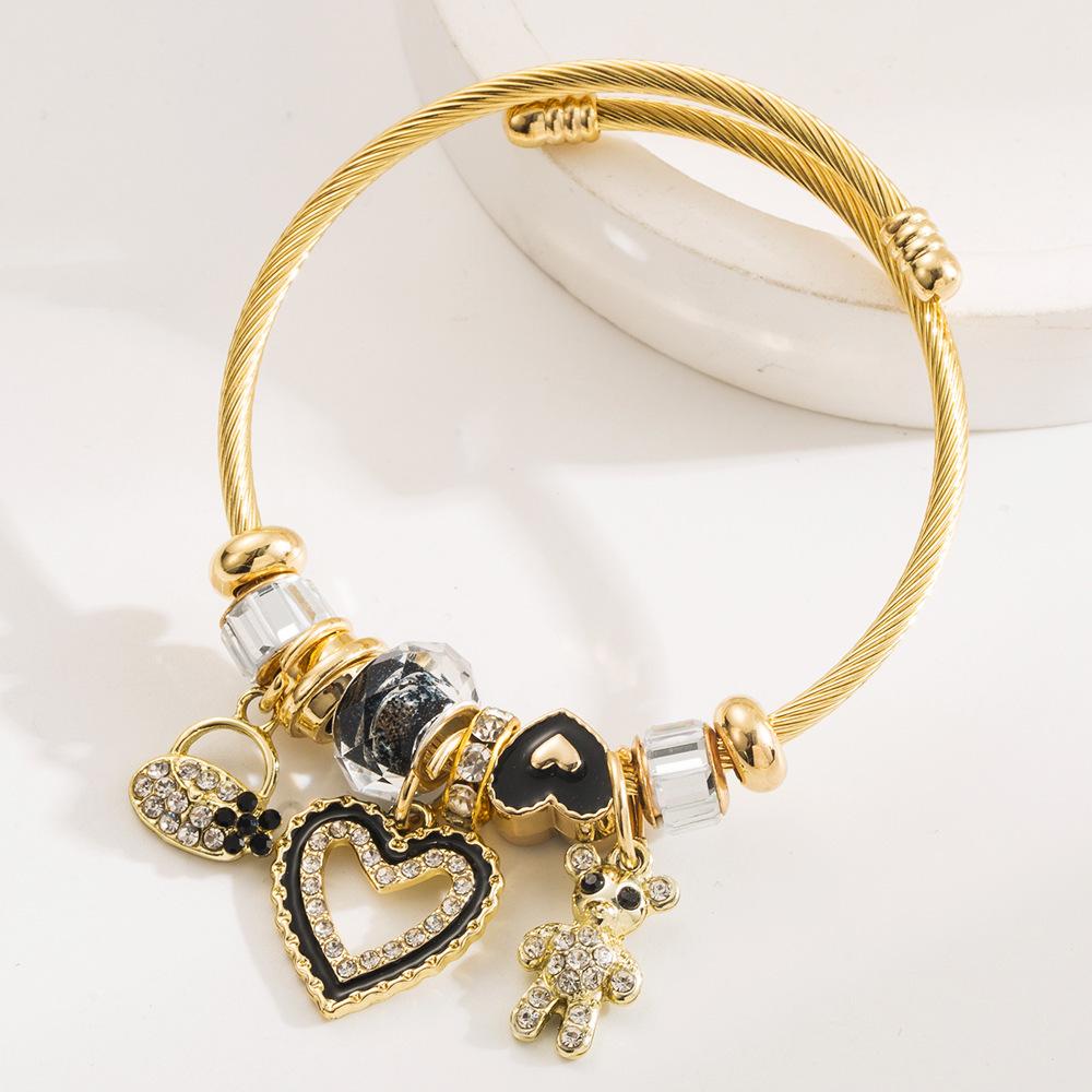European and American Fashion Korean Style Open Bracelet for Women Heart Cross Bear Inlaid Diamond Bracelet