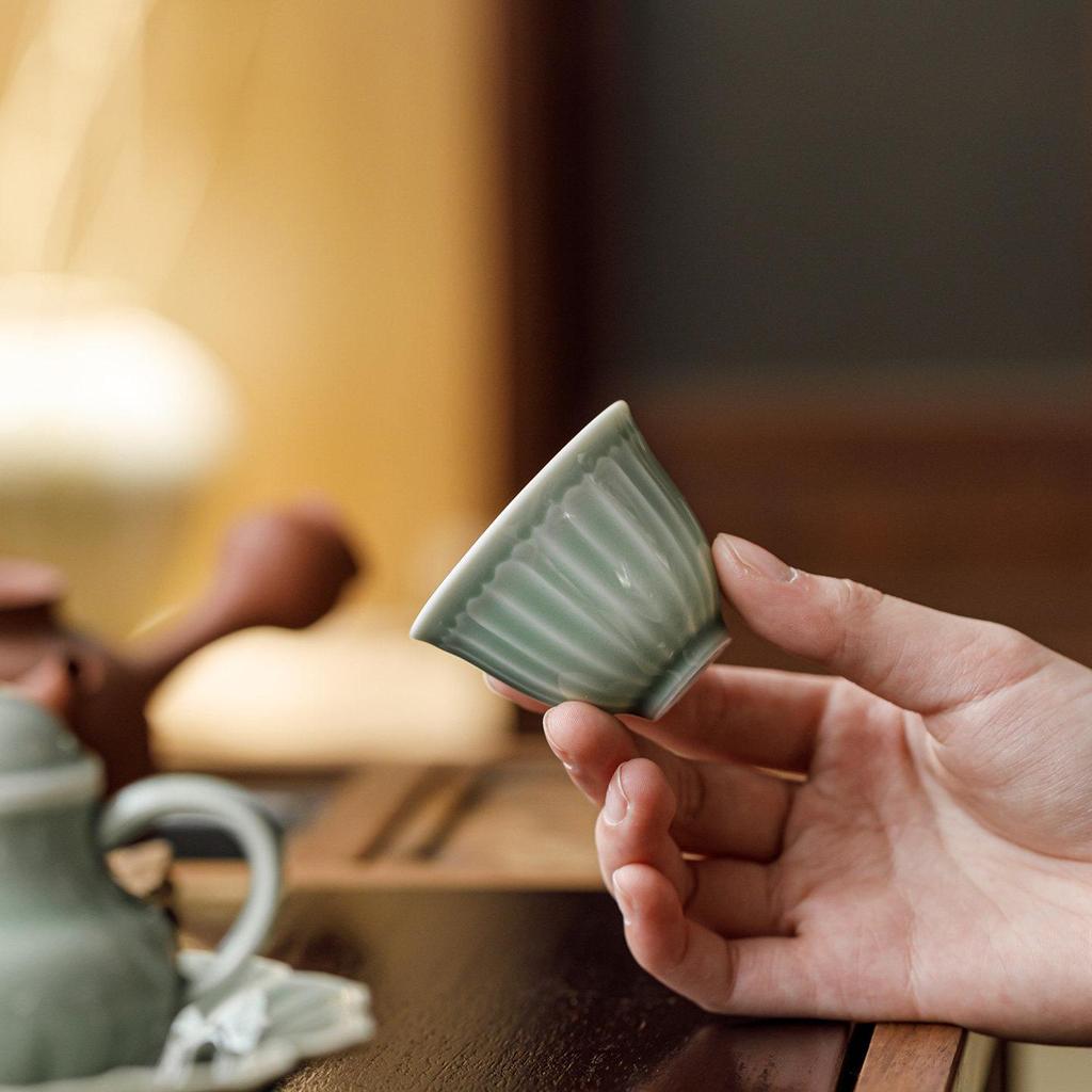 Lotus Petal Celadon Tea Tasting Cup Set - Ceramic Kung Fu Style for Household Use