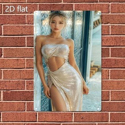 Femi Art Metal Wall Sign Elegant Golden Woman Retro Home Bar Decor Gift