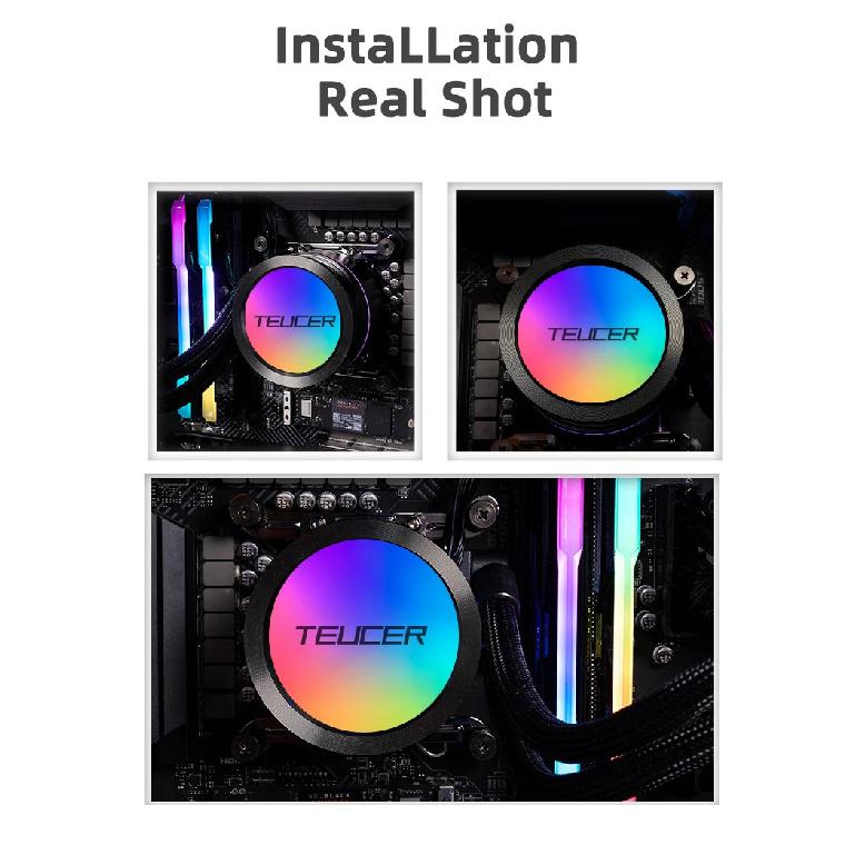 TEUCER AF-S120 Water Cooler 120mm RGB Fan Liquid Heatsink Integrated Radiator Cpu Cooling for Intel LGA115x 1200 1700 2011