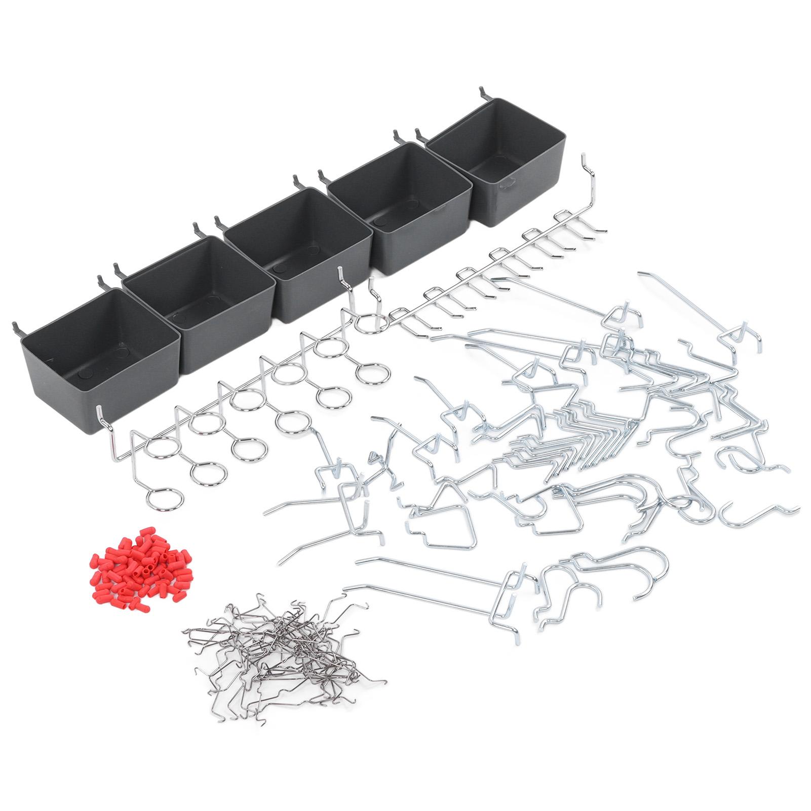 

Набор крючков для перфорированной панели 114 шт. Сверхпрочный органайзер для хранения аксессуаров с контейнерами и замками
