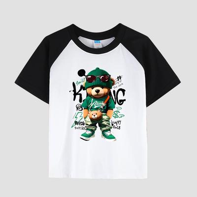 Boys' Casual Short Sleeve T-Shirt Featuring Sleeve Insert, Round Neck, Cotton Fabric, Kids' Stylish Summer Top