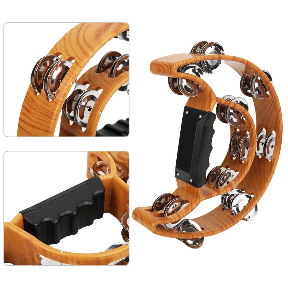 Double Row Handbell Tambourine Metal Jingles with Ergonomic Grip Percussion Instrument