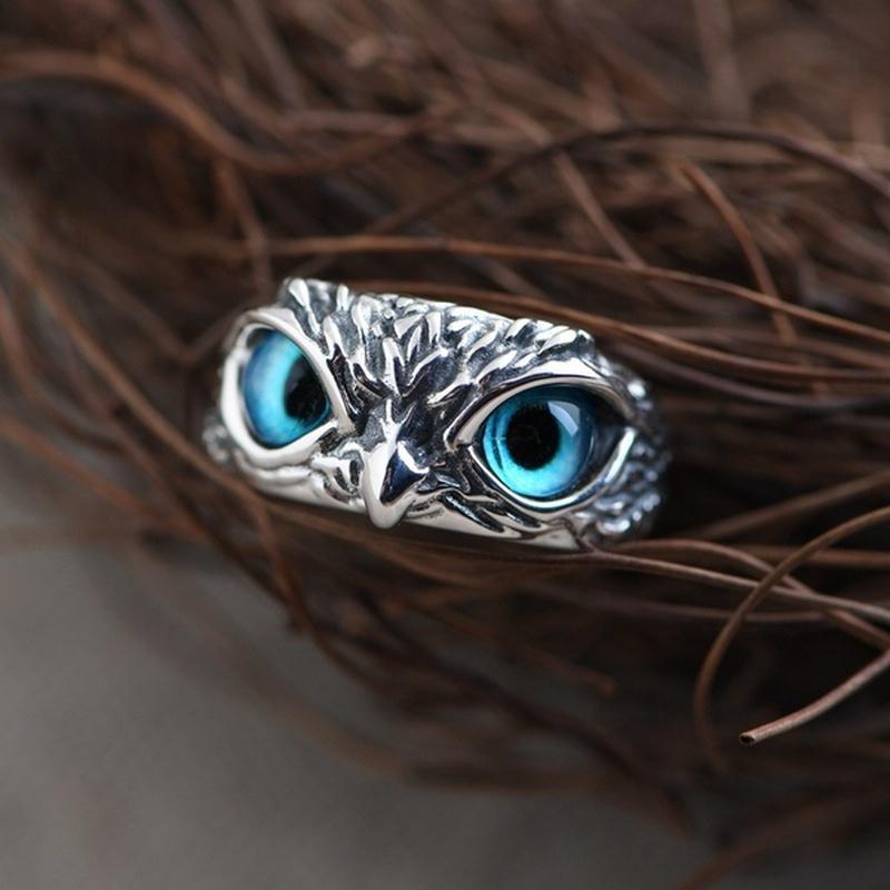 Creative Blue Eye Owl Ring Retro Unique Cute Personality Animal Ring Opening Adjustable Punk Rock Vintage Fashion Hip Hop   Ring