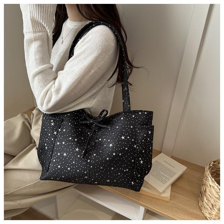 Simple Star Pattern Canvas Tote Bag for Women Large Capacity Casual Shoulder Handbag KTB