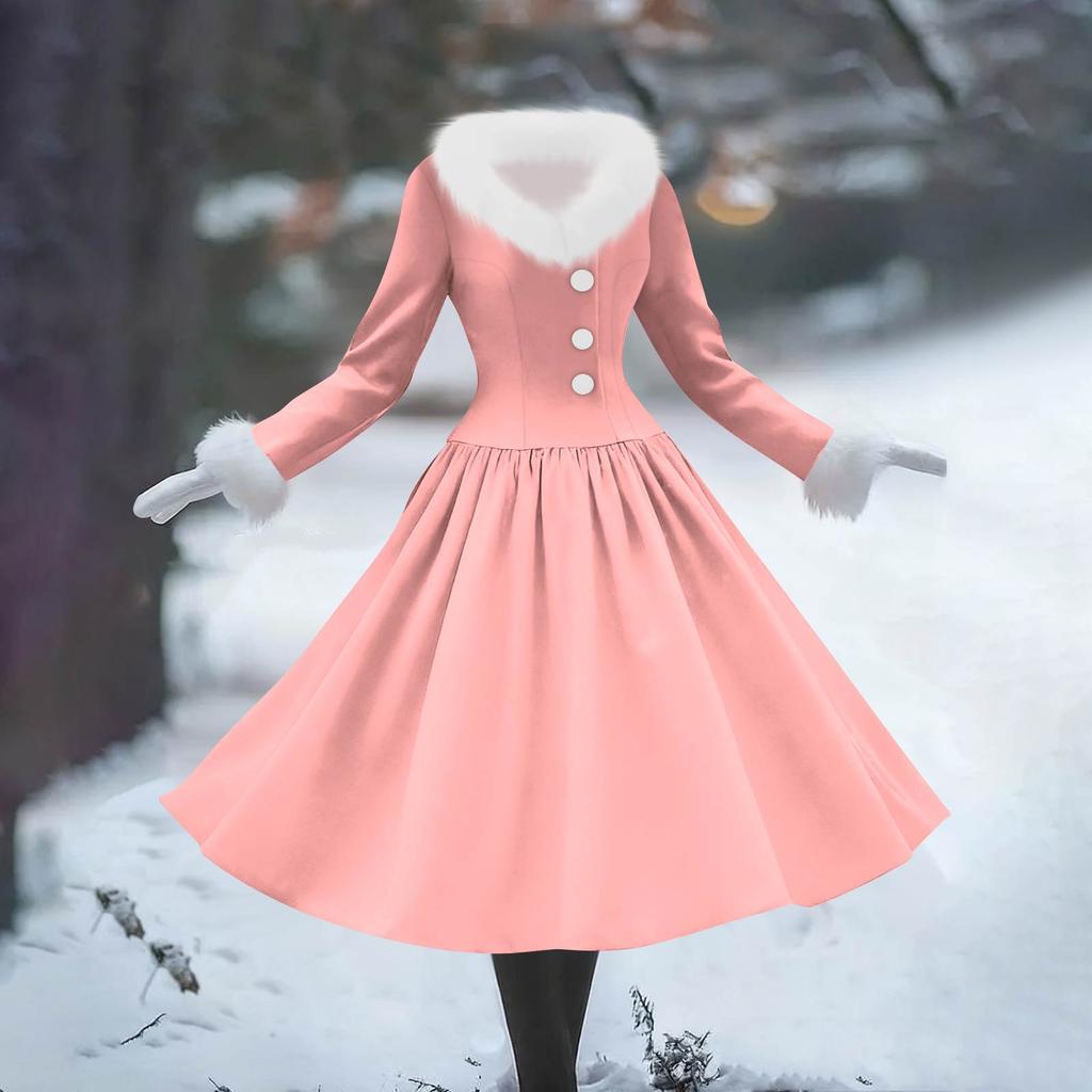 Women's Casual Dress Long-Sleeve V-Neck Patchwork Fleece Solid Dress