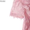 ZANZEA Women V-Neck Summer Short Sleeve Patchwork Lace Dress