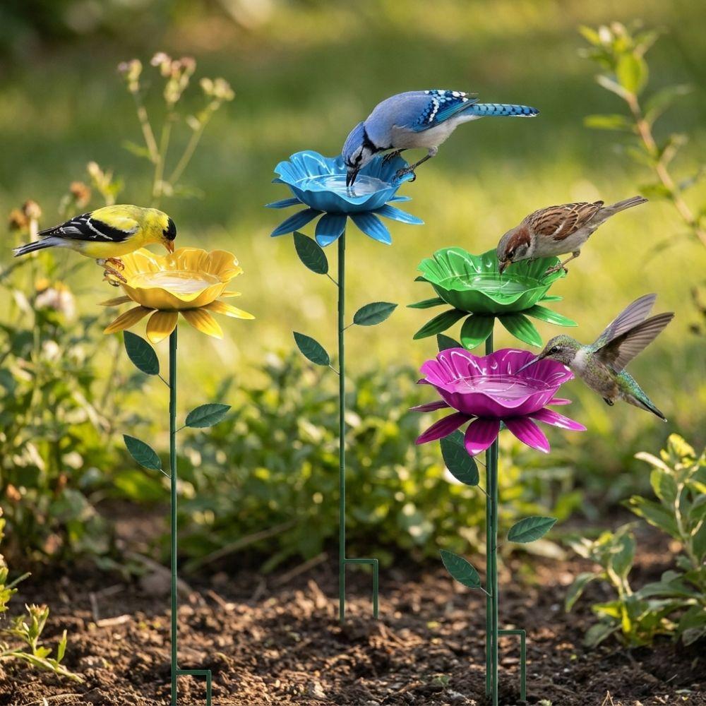 Weather Resistant Bird Bath Stake Flower Shape Bee Watering Station Yard Decoration