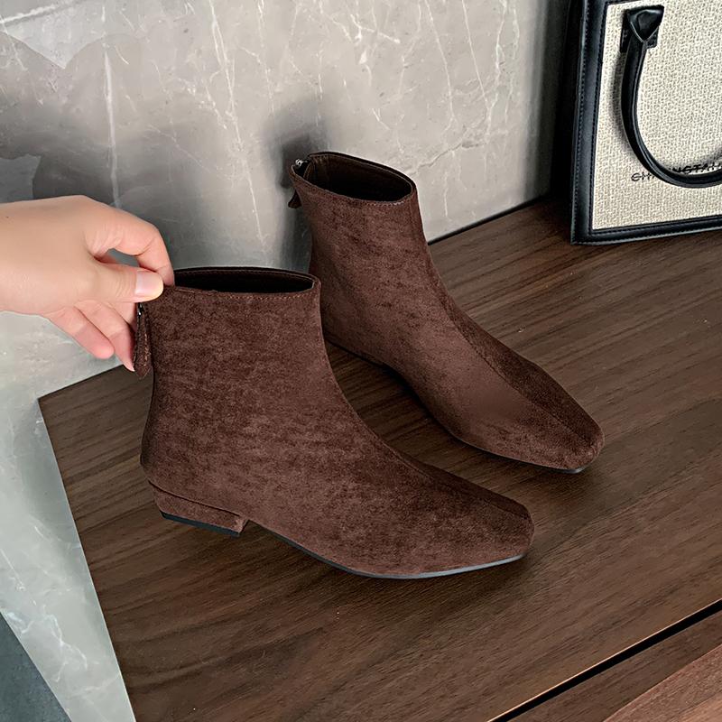 New Designer Winter Short Boot Ankle Boots Fashion Square Toe Booties Ladies Elegant Low Heels Shoes Largas Booties