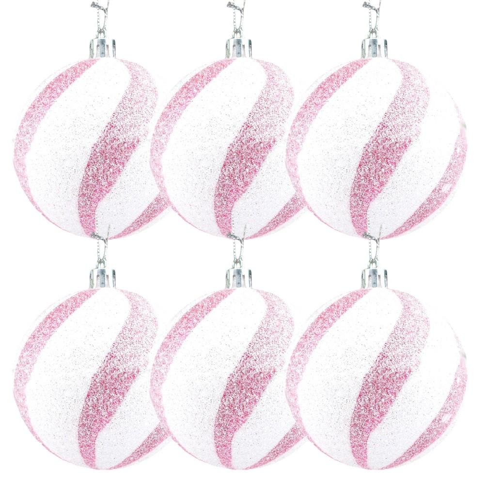 Wondrous Decorative Touch Set of Six Festive Pink Sequin Ornaments