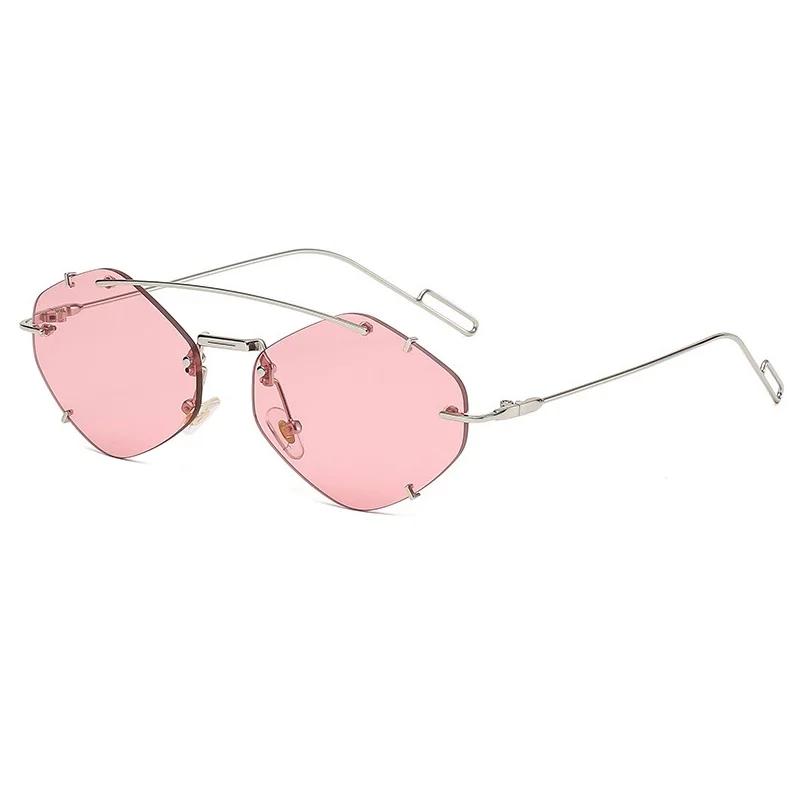 

Irregular Rhombic Lens Sunglasses Rimless Frame UV400 Protection Multi-color Metal Temples Sunglasses Shades Oculos Female Gafas