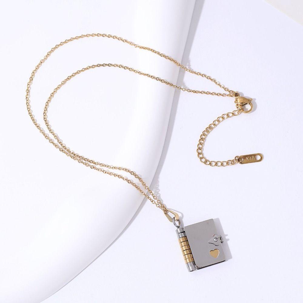 Handmade Opening Book Pendant Titanium Steel Couple Text Locket  Jewelry Accessories