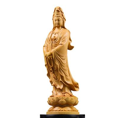 EnergyPower medžio drožyba Kannon Bodhisatvos statula, kruopščiai pagaminta, aukštos kokybės, pagaminta iš natūralaus buksmedžio, budistų menas, buksmedis, Kannon Bodhisatva,