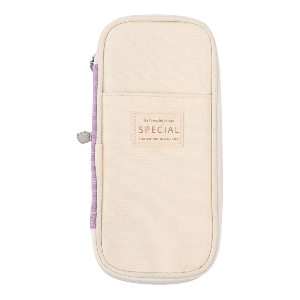 Large Pen Bag Simple Style Canvas Mesh Pockets Pen Slots Smoothing Zipper Large Pencil Case for School Office Travel