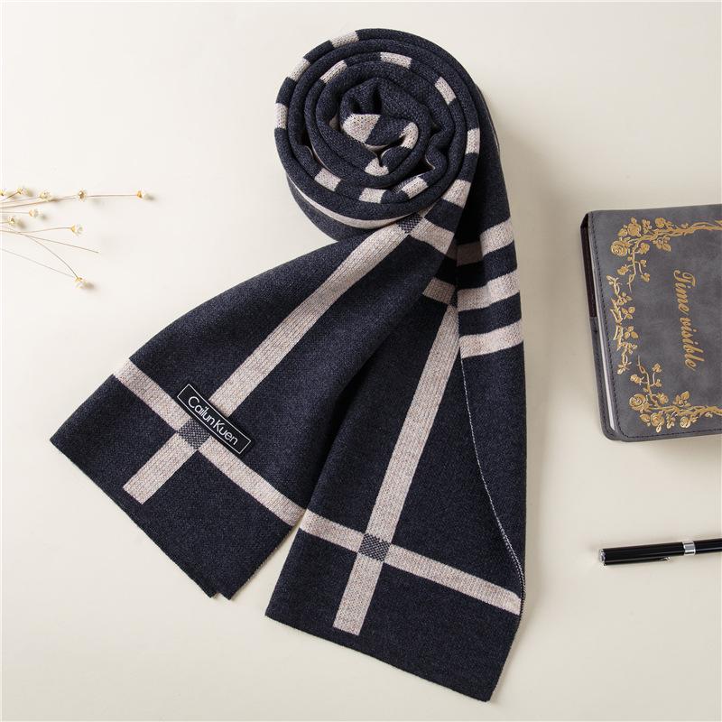 2026 New Men's Wool Plaid Scarf – Trendy Knitted Korean Style, Versatile and Warm Winter Accessory