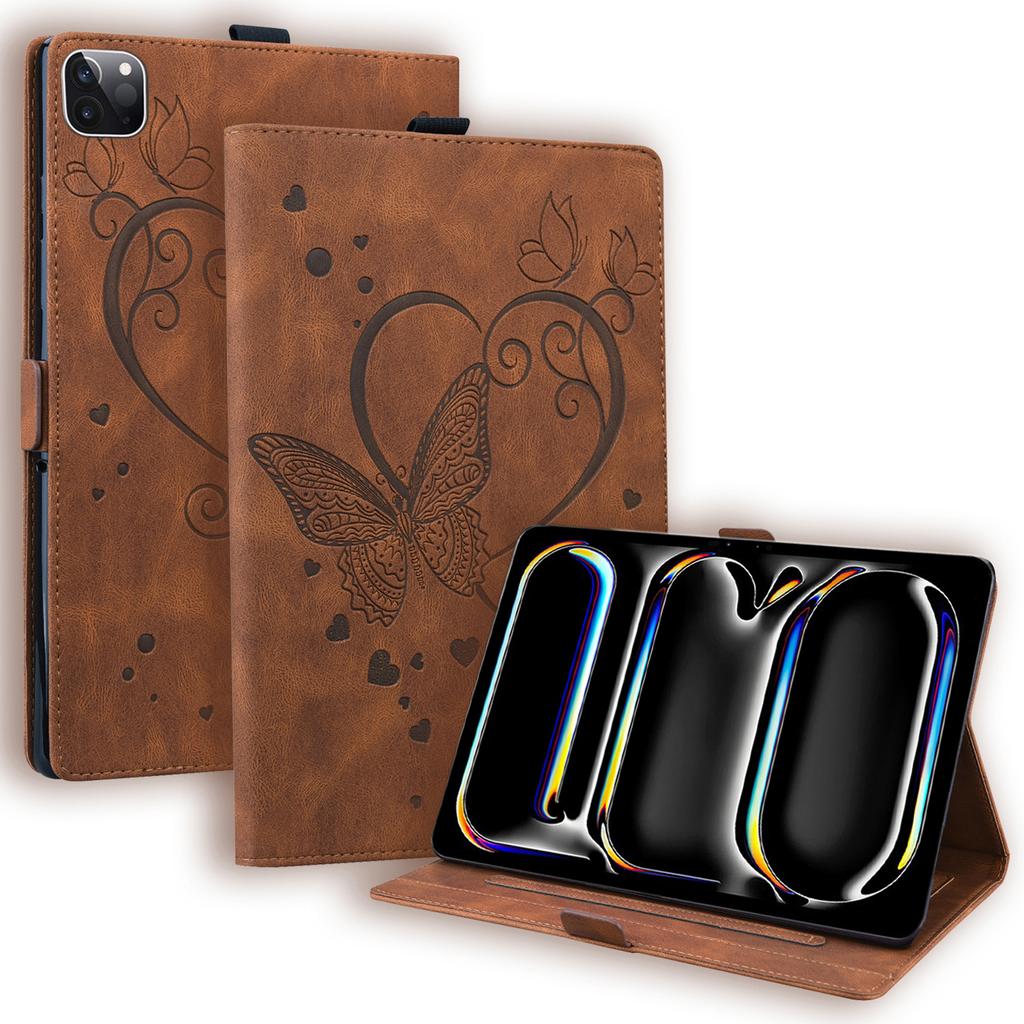 For iPad Pro 11 (2024) Case with Card Slots Butterfly Imprinted Leather Tablet Cover