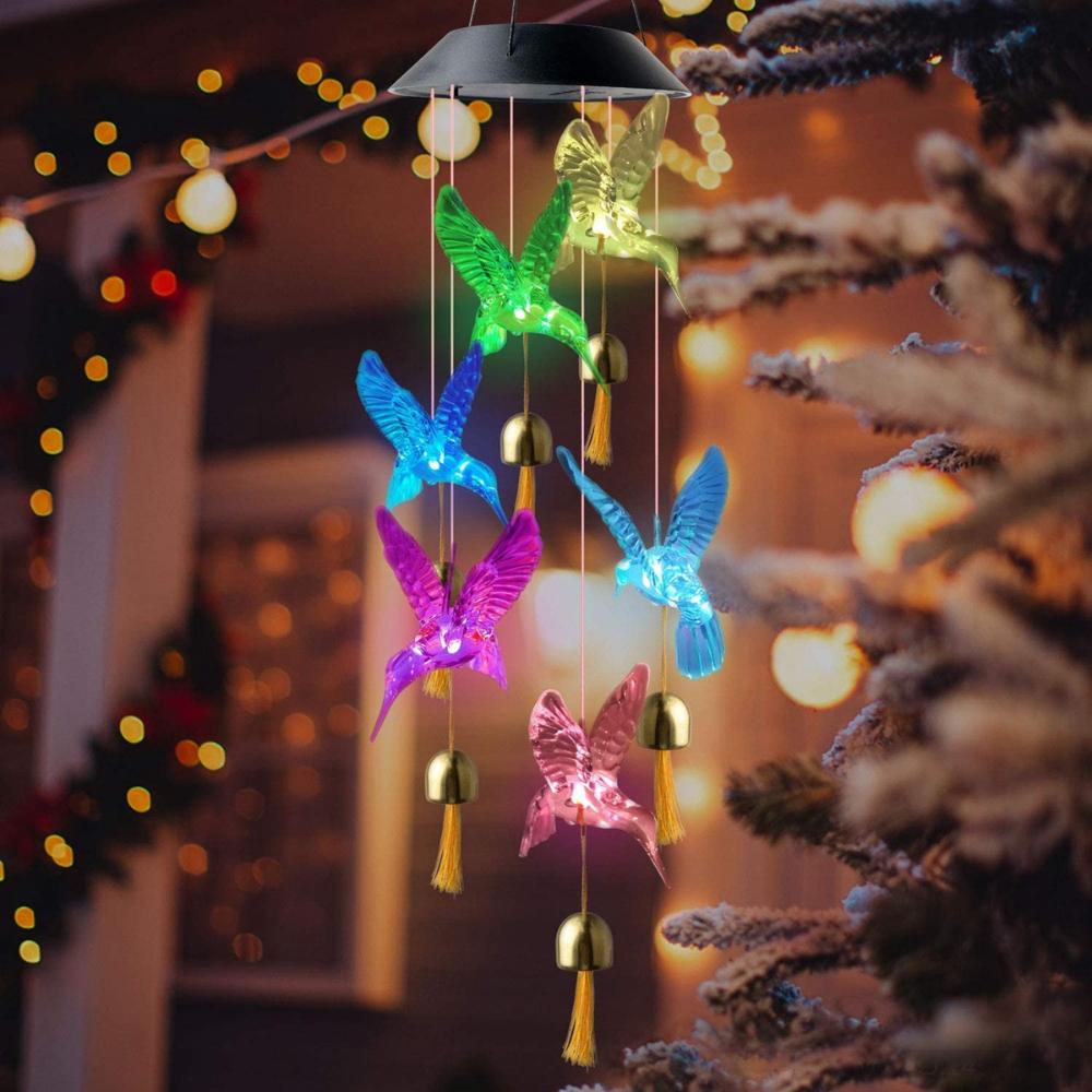 

Подвесной кулон в виде бабочки-колибри с колокольчиком, украшение для дома, светодиодный светильник, солнечные ветровые колокольчики