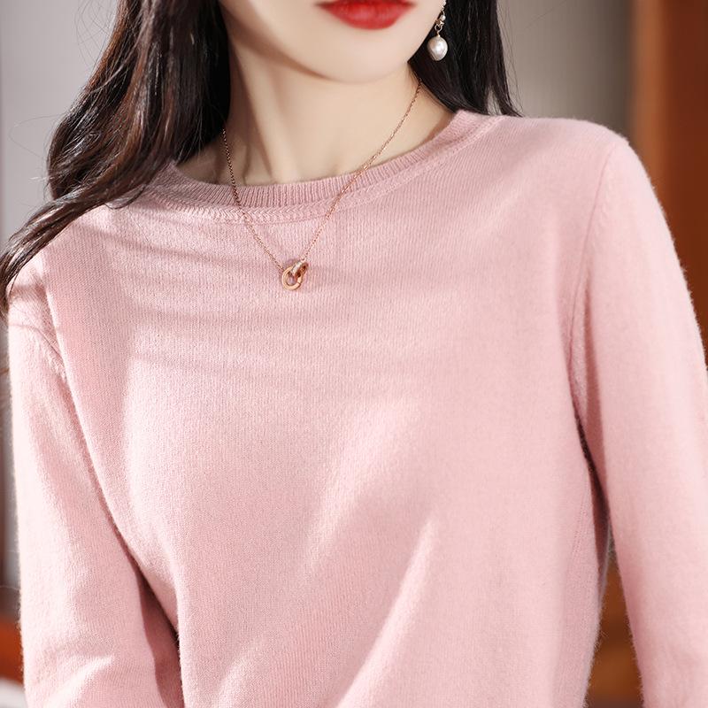 Women's 100% Wool Round Neck Long Sleeve Loose Fit Sweater