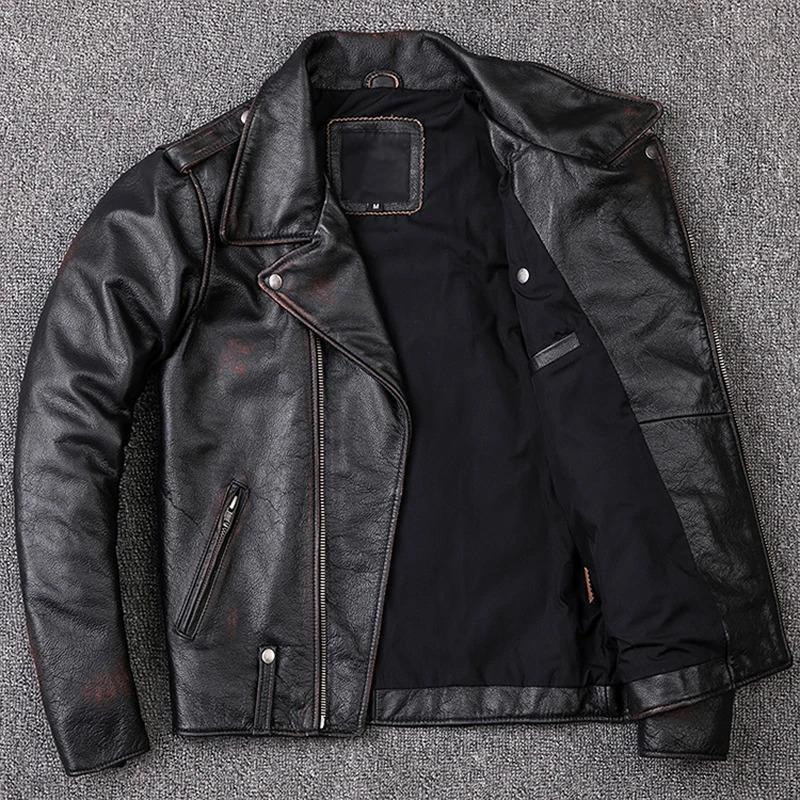 Chinese Size Men Leather Jacket Turn Down Collar Vintage Leather Jacket For Men Jackets Natural Cowhide Male Coat Autumn