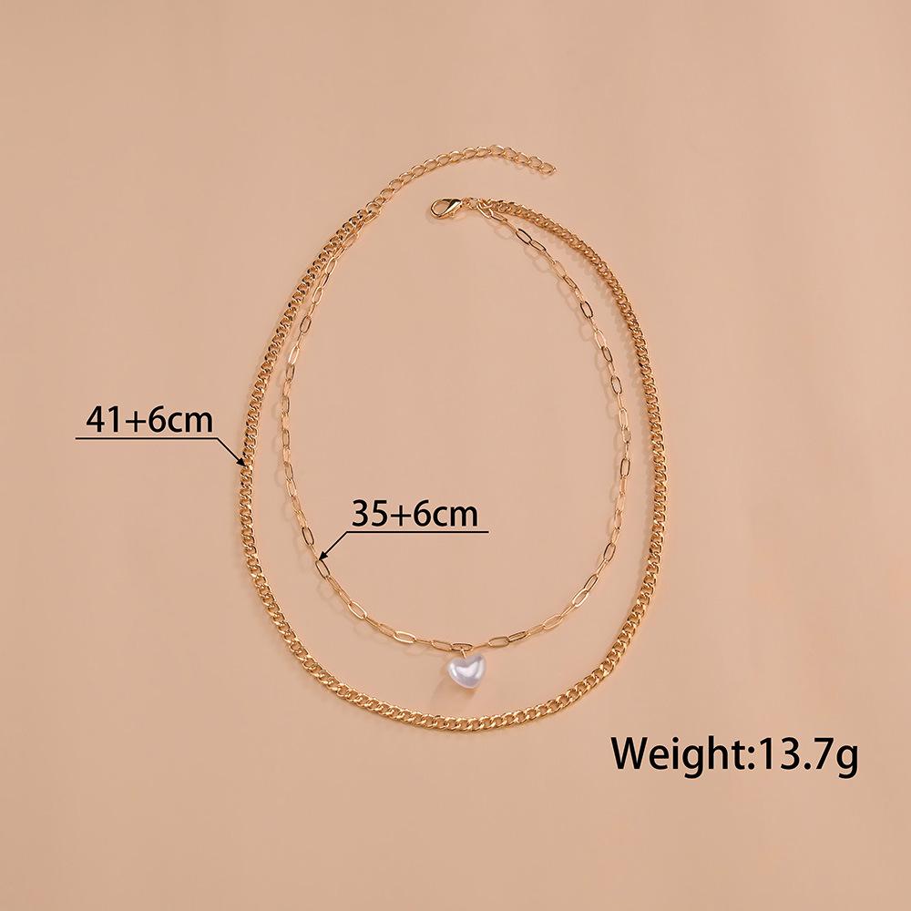 Personalized, simple love-shaped pearl pendant double-layered women's collarbone chain