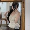Pure little white flowers, lace waist sleeveless top, thin lace, pure desire for sweet girls, vest women