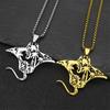 Cute Manta Ray Sea Devil Fish Pendant Necklace For Women Men Stainless Steel Gold Silver Color Coconut Tree Nature Chain Jewelry