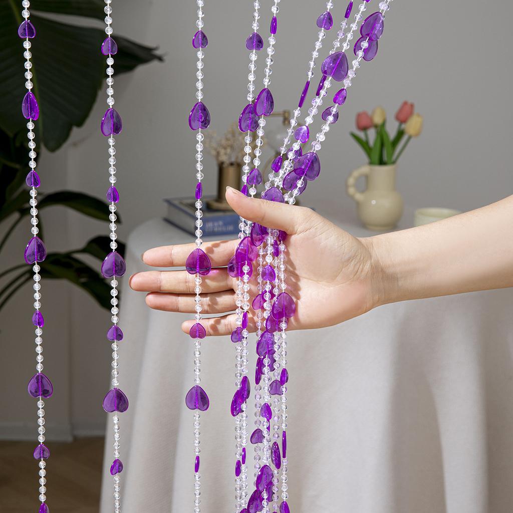 100 X 200cm Door Curtain 18 Strands Crystal Clear Heart Shaped Beads Divider Curtain for Living Room Bedroom