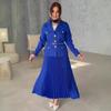 2024 Autumn European & American Solid Color Lapel Suit with Pleated Midi Skirt