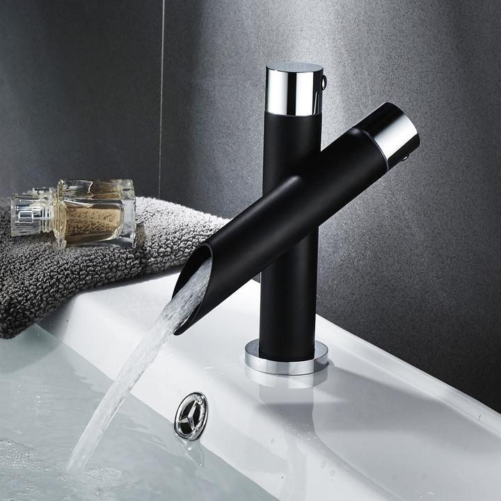 Black Bathroom Unique Single Handle Waterfall Basin Faucet Spout Mixer Tap Deck Mounted  Bronze Finished Hot & Cold Water