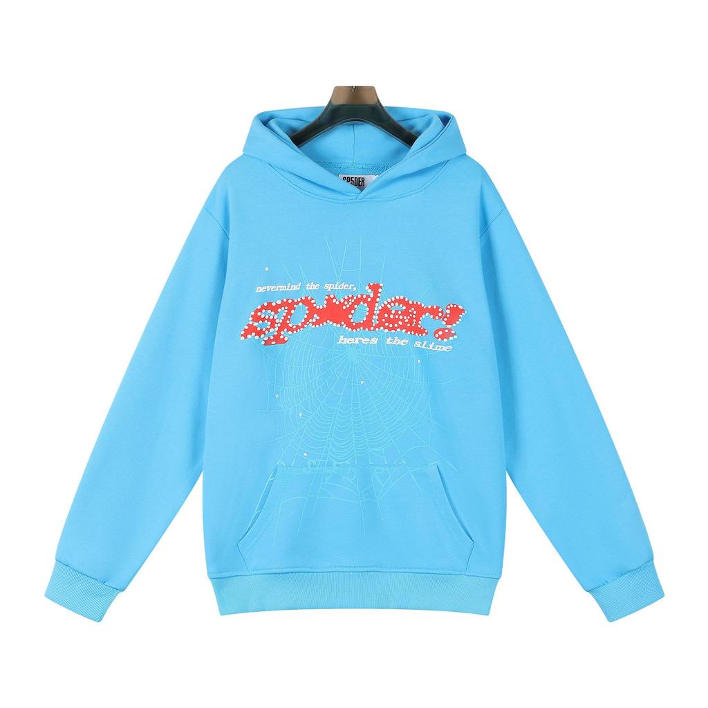 Amerikanischer Stil Sp5der 55555 Spinnennetz Schaumstoffdruck Lockerer Frottee Hoodie für Herren