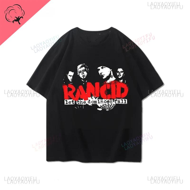 Rancid Band Short Sleeved Tshirt for Mens Summer American High Street Print Cool Pure Half Sleeves Trendy Printed Tshirt Top