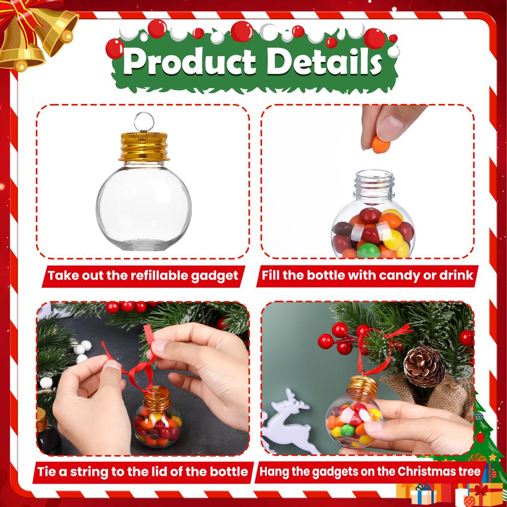 50ml Gold Cap Transparent Fruit Juice Bottle Stubby Round Plastic Bottle Shaped Snowball Bottle Christmas Decorative Bottle