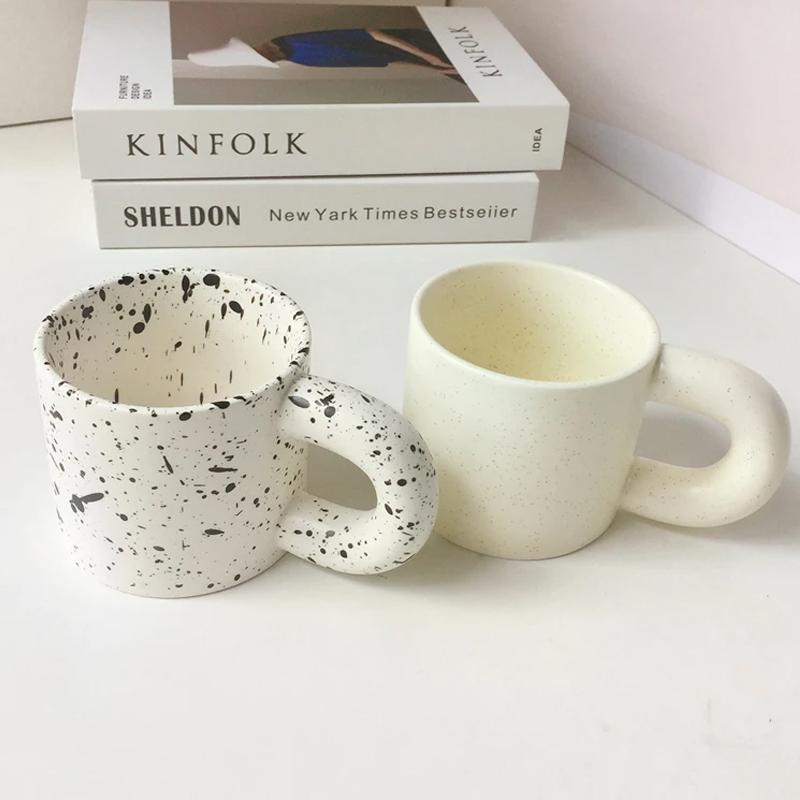 Nordic Black and White Ceramic Mug Home Office Water Cup Coffee Cup Simple Fat Handle Couple Cup Creative Kitchen Bar Supplies